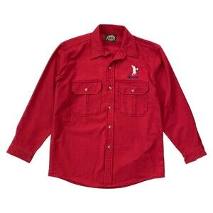 Vintage Cabelas Chamois Duck Hunt Flannel Heavyweight Shacket Size L Red USA